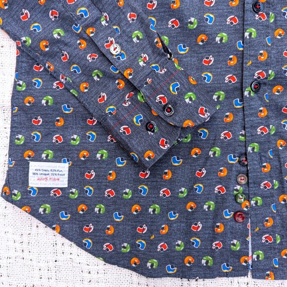A Fish Named Fred Shirt Men's Button Up Long Sleeve Stretch Helmets Size M - Picture 9 of 11